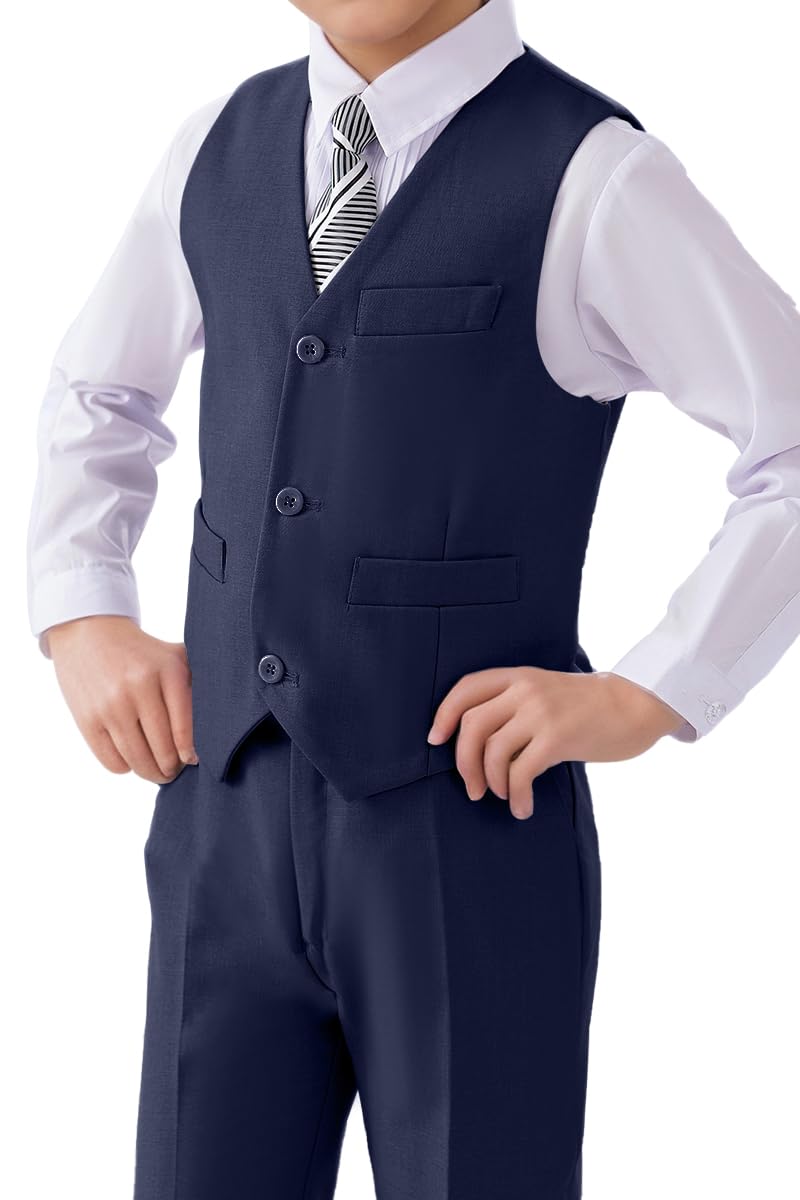 Visaccy Vest for Boys Suit Tuxedo Dress Vests for Wedding Outfit Navy Blue Size 8 - Image 3